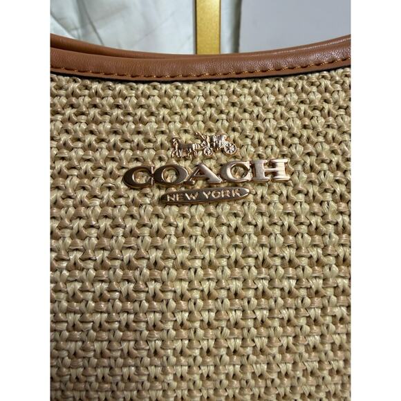 NWOT Coach Straw Woven Shoulder Bag Tan Leather Trim Gold Hardware – Style C2550 - Picture 12 of 13